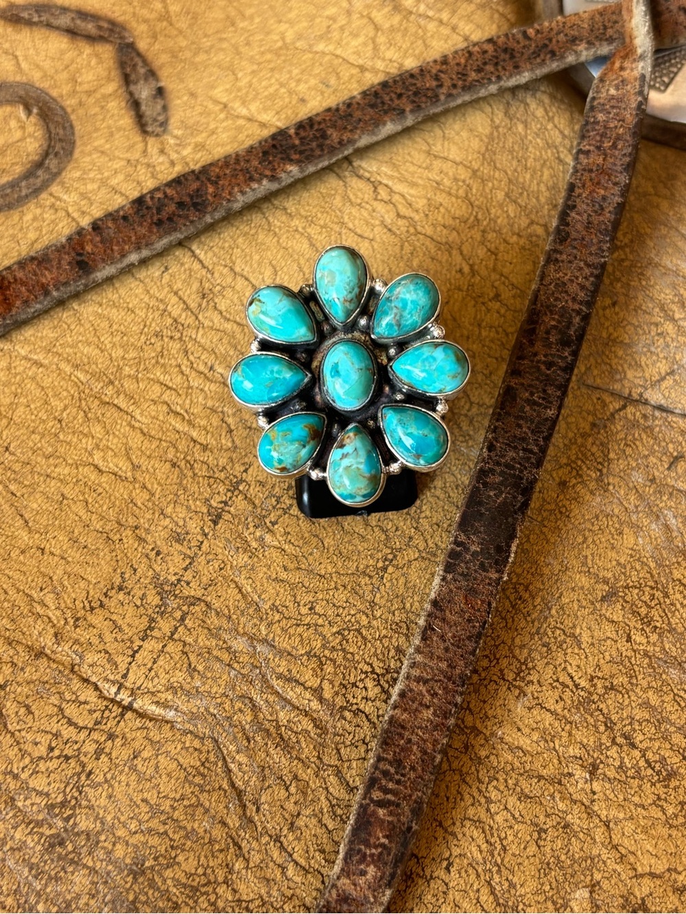 Genuine turquoise sterling silver statement ring